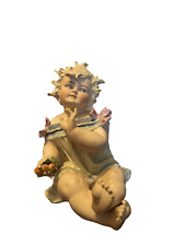 Rare Antique Conta Boehme BISQUE Porcelain PIANO Baby Figurine GIRL w/ Fruit picture