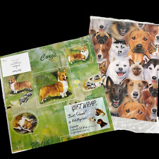Gift Wrap Wrapping Paper Welsh Corgi Dogs 2 Vintage Packages Dog Cats NEW NIP picture