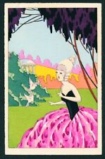 French 1920s Art Deco Era Style HAND Applied WATERCOLORS Fashion Plate Outdoors picture
