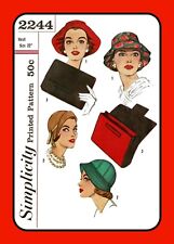 CLOCHE Bucket Hats CLUTCH Purse Cap Simplicity 2244 Vintage 1957 Sewing Pattern picture