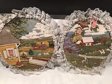 Byron Molds 1980's Country Farm Scenes Hand Painted 3D 10” Plates Unique 2X VTG picture