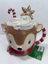 Adorable Reindeer Christmas Hot Chocolate  Mug Cup 3D Candy Cane Handle 15oz picture