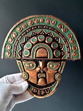 Maya Inca Aztec Copper Art Crushed Turquoise Stone Wall Hanging 9x9