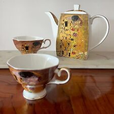 Gustav Klimt The Kiss 1L Tea Pot 18cm with Lid & 2 cups Gold Rim Fine Bone China picture