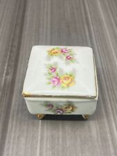 Vintage Enesco Trinket Pill Box Porcelain Lidded Footed Floral Made in Japan picture