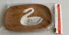 VTG Hand Painted Mango Wood Serving Tray Swan 1988 McCrory Store Platter Decor picture