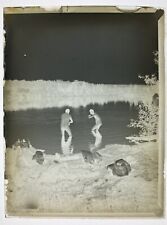 Antique Old 1904 Glass Photo Negative Male Men Nymphs Bathing Lake Gay Interest picture