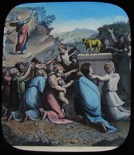 Glass Magic Lantern Slide SCENE WITH GOLDEN BULL C1890 RELIGIOUS DRAWING BIBLE  picture