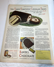 Vintage 1932 Print Ad Baker's Chocolate Simply Sumptious Chocolate Treat Recipes picture
