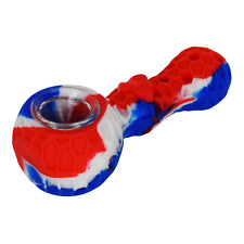 Unbreakable Silicone Tobacco Pipe with Glass Bowl - Honeycomb - Red White Blue picture