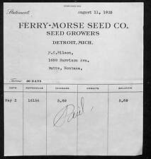 Vintage Ferry-Morse Seed Co. Billhead Letterhead Detroit, Michigan 1933 picture