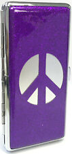 Eclipse Purple Glitter Peace Design Metal Cigarette Case w/ Mirror, 120s, #M3 picture