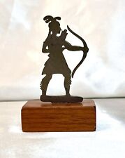 Miniature Tin & Wood Native American Archer Art Statue Artist Signed Archery 3” picture