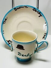 The Brown Derby Restaurant Demitasse Cup & Saucer VTG Hollywood, Hand Painted picture