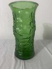 1970s Vintage Hoosier Glass Vase Crinkle Pebble Design Emerald Green picture