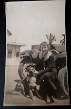 Vintage Photo Pretty Woman/ Dog Wearing Her Hat -Stutz Automobile American Flag picture