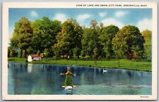 Greenville Ohio 1940s Postcard View Of Lake and Swan City Park  picture