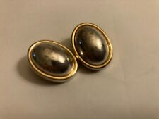 VINTAGE estate two tone oval button clip on   earrings picture