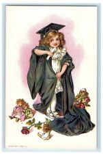 c1910's Girl Graduation Diploma Gift Toys And Flowers Embossed Antique Postcard picture