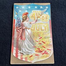 Vintage Patriotic Postcard c1910 Fourth of July 4th Lady Liberty Fireworks Tuck picture