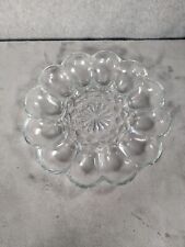 Vintage Mid Century Heavy Glass Deviled Egg Plate Flower Pressed Glass Center picture