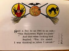 Antique Postcard Halloween Scarce 1913 Black Cat Witch Jol jack O Lantern Look picture
