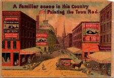 Soapine Painting Town Red Horse Wagon Signs Building US Flag Street Scene NPV1 picture