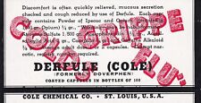 Vintage 1940's Derfule Cole Chemical Company Medicine Ink Blotter Unused picture