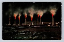 Pittsburg KS-Kansas, Sewer Pipe, Conduit Plant At Night, Vintage Postcard picture