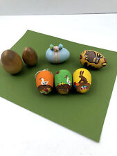 Vintage Wooden Wood Easter Egg Hand Painted Bunny Chicks Plain Lot of 7 picture