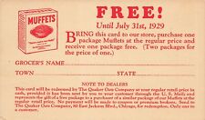 1929 ADVERTISING POSTCARD: MUFFETS A MEAL THE QUAKER OATS COMPANY picture