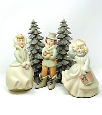 Set of 3 Vintage Atlantic Mold Ceramic Handpainted CHRISTMAS CAROLERS 9” EUC picture
