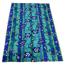VTG Polynesian Hawaii Floral Tiki Print MCM Fabric Blue & Green Cotton 3.7 yds picture