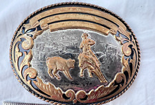 Comstock Silversmiths German Silver Calf Buster Belt Buckle Cowboy Western picture