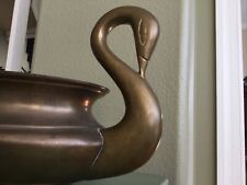 Vintage Heavy Brass Bowl Swan Planter Solid Brass Patina picture