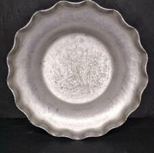 Vintage Hand Forged Aluminum Serving Bowl/Bird Dish Floral design Ruffled Edges  picture
