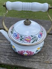 Vintage Enamel Metal Teapot Hand Painted Floral Preferred Stock Kitchenware picture