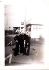 Navy Sailors Outside of USO Club Maryland WW2 Era 1940s Vintage Military Photo picture