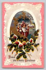 Winsch Back Brown Santa Claus Carrying Toys Gilt  Embossed c1910 P39 picture