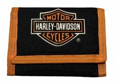 Vintage 1990 Harley Davidson Trifold Wallet Black Orange Embroider Bar & Shield picture