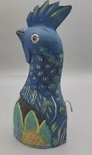 Vintage Handcarved Wooden Rooster Bell Handpainted Blue  picture