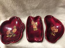Vintage MCM Oxblood Maruni Hand Painted Lacquerware (set of 3) picture