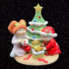 Cabbage Patch Kids Figurine 1984 Porcelain Christmas Day Boy Girl Bear Tree 4”T picture