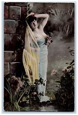c1910's Pretty Woman Sexy Dress Scarf Studio Portrait RPPC Photo Postcard picture