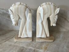 Vintage Carved Onyx Marble Stone Mid Century Modern Carved Horse Head Bookends picture
