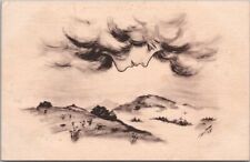 Artist-Signed COBB SHINN Postcard Pretty Lady's Face in the Clouds / Landscape picture