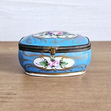 Vintage Porcelain Hand Painted Blue Floral Lidded Trinket Box picture