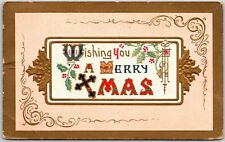 1914 Wishing You A Merry Christmas Embossed Greetings Card Posted Postcard picture