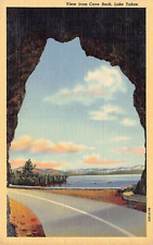 Postcard NV: View from Cave Rock, Lake Tahoe, Nevada, Linen, 1940's Vintage picture