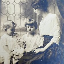 Antique Photograph Mother Children Baby Doll Portrait Gorgeous Identified c.1914 picture